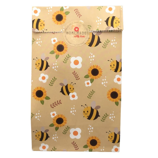 Pungi dreptunghiulare cu model albinuțe și sticker - bej (set 25 buc) 24x13x8cm