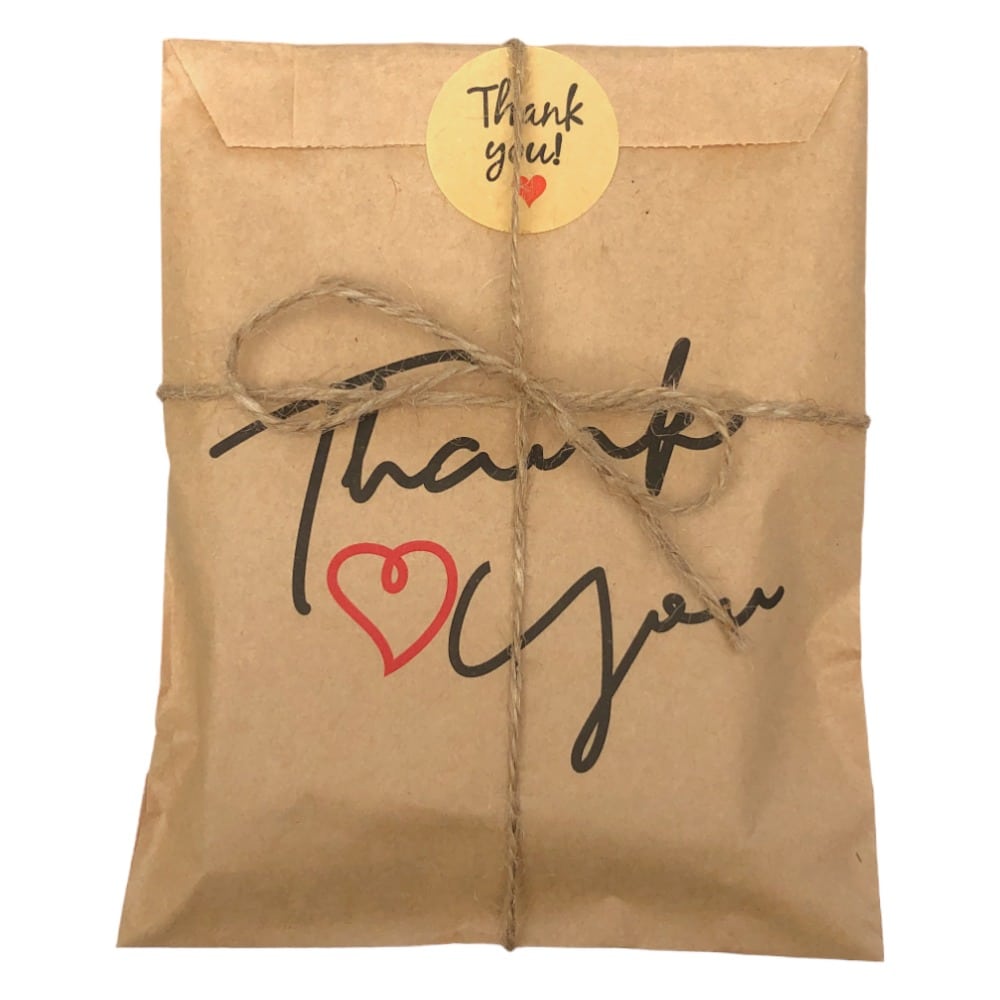 Pungi dreptunghiulare cu sfoară și sticker model Thank You (set 25 buc) 13x18cm