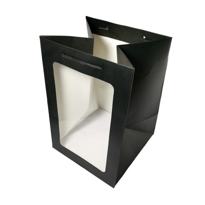 Pungi hârtie cu fereastră - negru (set 10 buc)