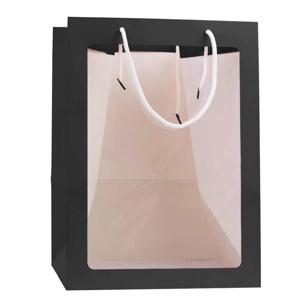 Pungi hârtie cu fereastră - negru (set 10 buc)