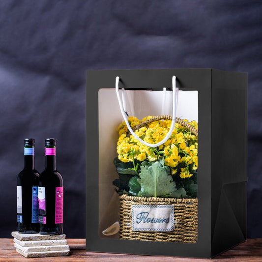 Pungi hârtie cu fereastră - negru (set 10 buc)