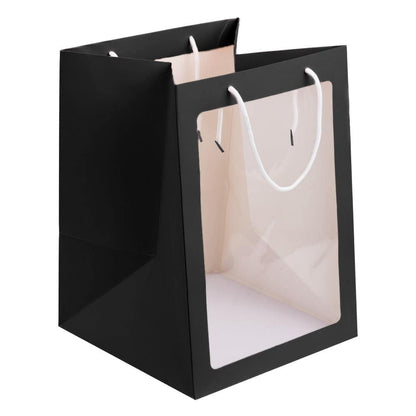 Pungi hârtie cu fereastră - negru (set 10 buc)