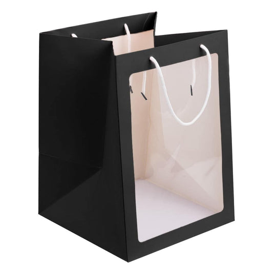 Pungi hârtie cu fereastră - negru (set 10 buc)