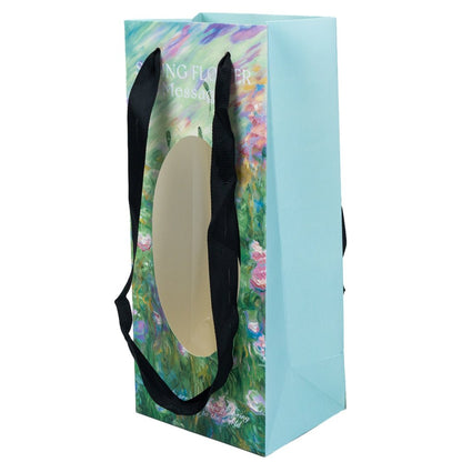 Pungi hârtie cu imprimeu floral și text (set 10 buc)