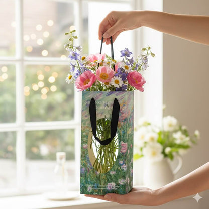 Pungi hârtie cu imprimeu floral și text (set 10 buc)
