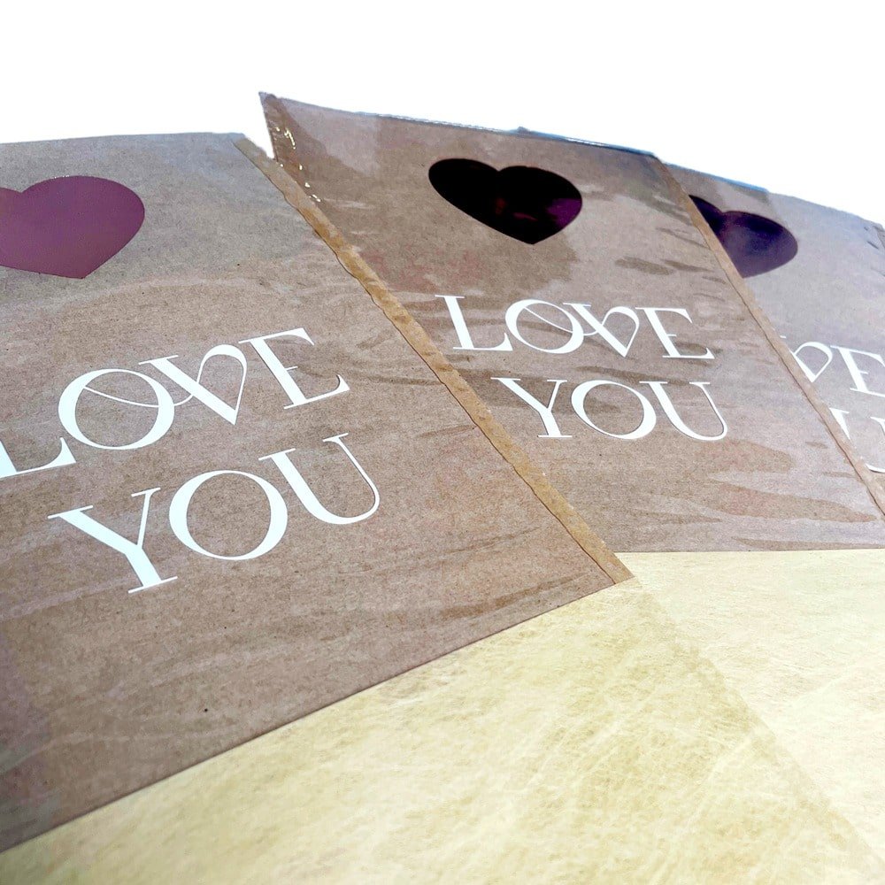 Pungi hârtie pentru flori Love you - maro (set 10 buc)