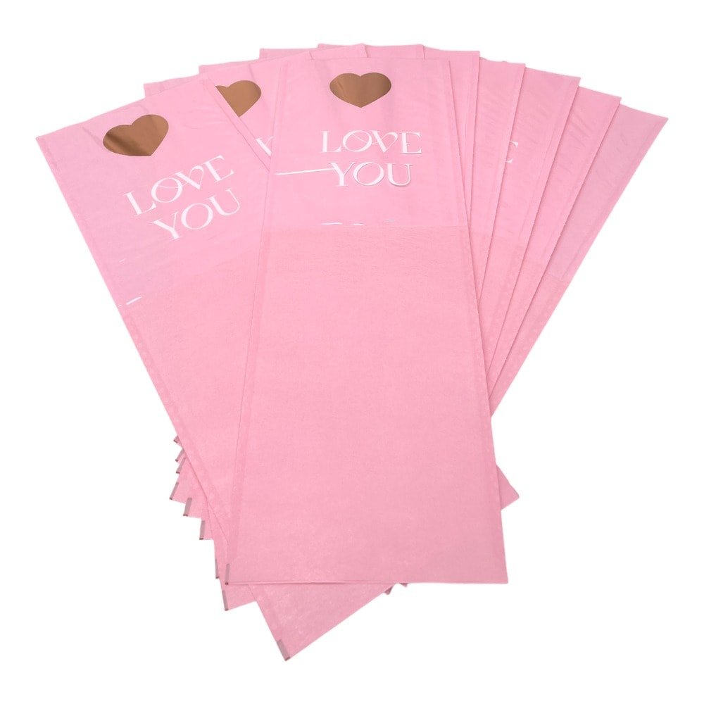 Pungi hârtie pentru flori Love you - roz (set 10 buc)