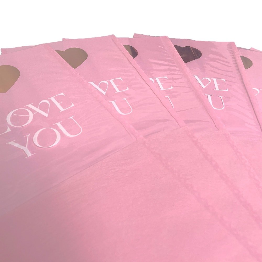 Pungi hârtie pentru flori Love you - roz (set 10 buc)