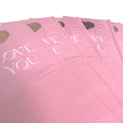 Pungi hârtie pentru flori Love you - roz (set 10 buc)