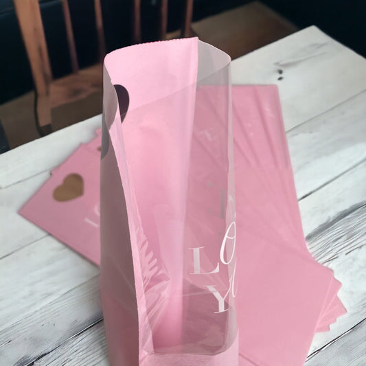 Pungi hârtie pentru flori Love you - roz (set 10 buc)