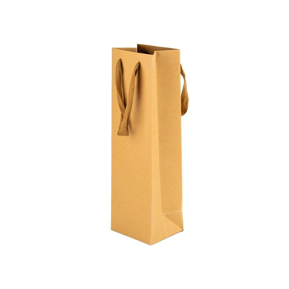 Pungi kraft cu mâner textil pentru o sticlă (set 10 buc)