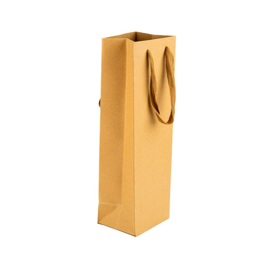 Pungi kraft cu mâner textil pentru o sticlă (set 10 buc)