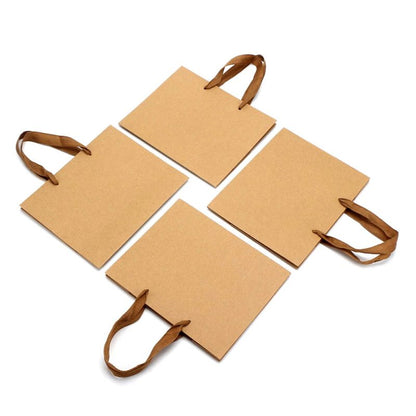Pungi kraft dreptunghiulare cu mâner textil (set 12 buc)