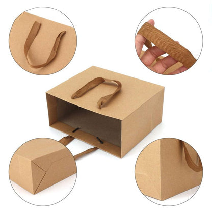 Pungi kraft dreptunghiulare cu mâner textil (set 12 buc)