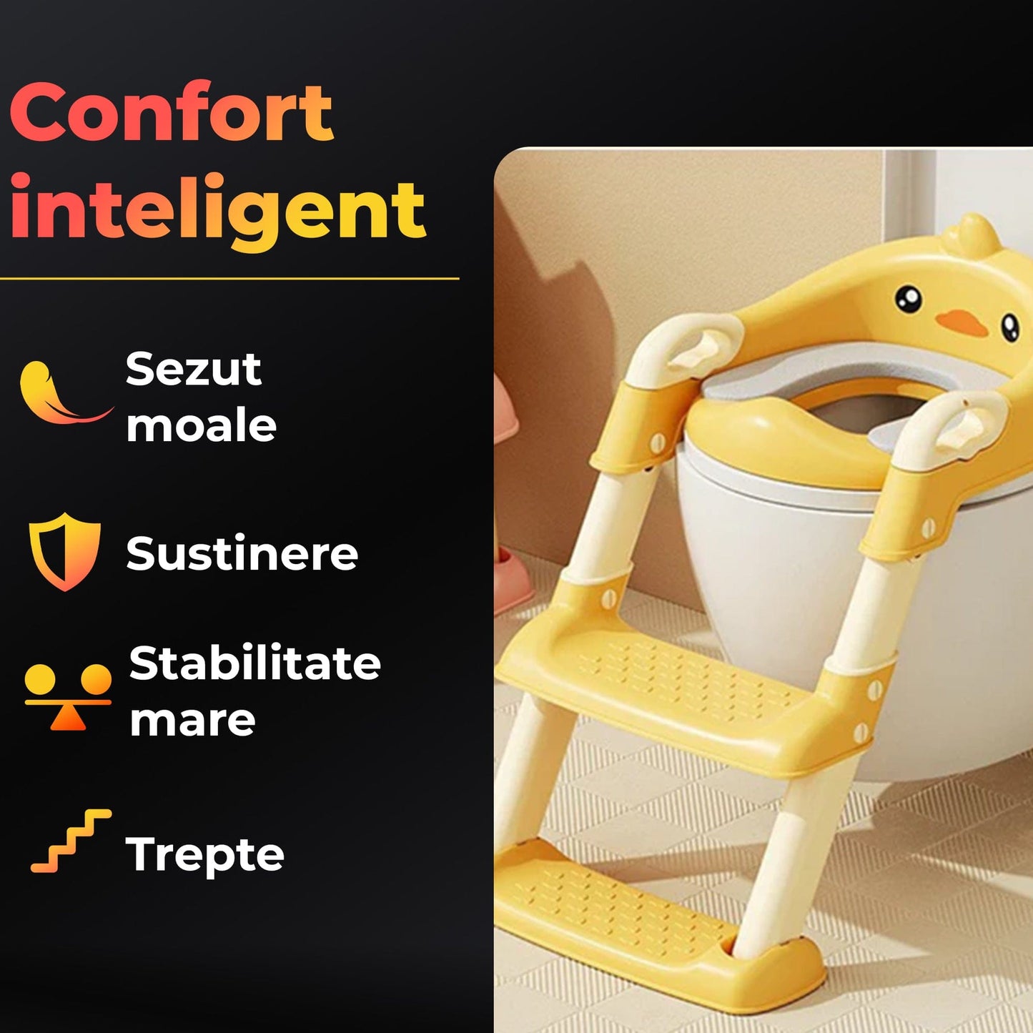 Reductor WC cu Treapta pentru Copii, Pliabil, Galben