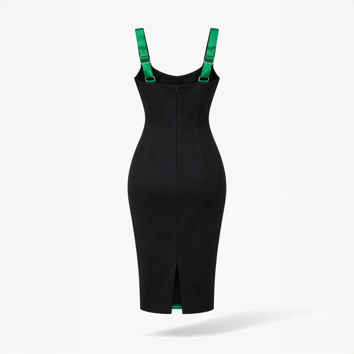 Rochie midi mulata cu insertie din satin verde Hannah