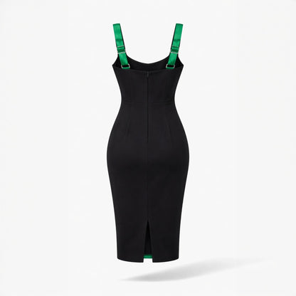 Rochie midi mulata cu insertie din satin verde Hannah