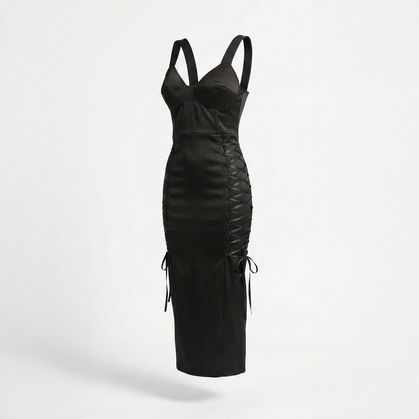 Rochie neagra cu cupe structurate tip corset Amethyst