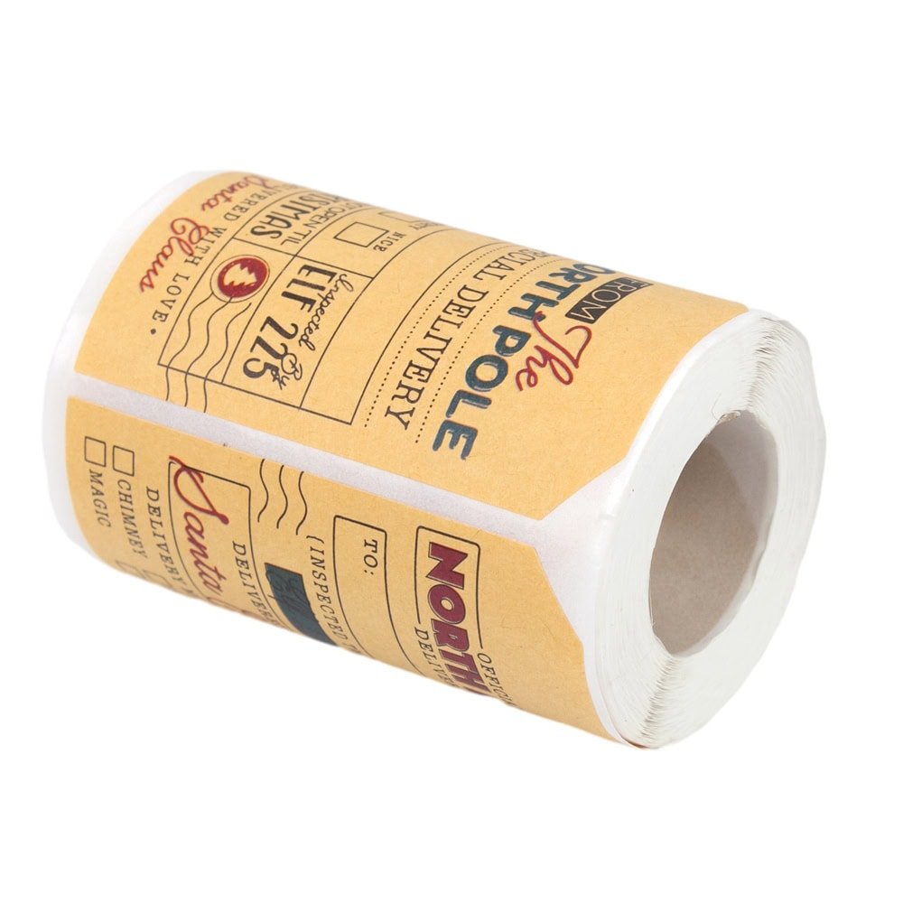 Rolă 200 stickere de Crăciun 5x7cm - model livrare cadouri 9