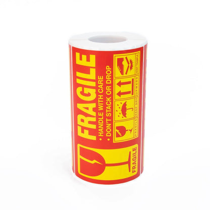 Rolă 300 stickere Fragile dreptunghiulare 12.7x7.6cm - model 3 (galben)