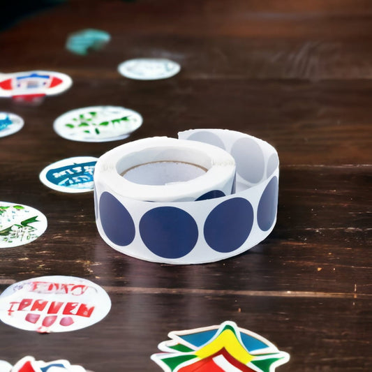 Rolă 500 stickere blank rotunde 2.5cm - albastru