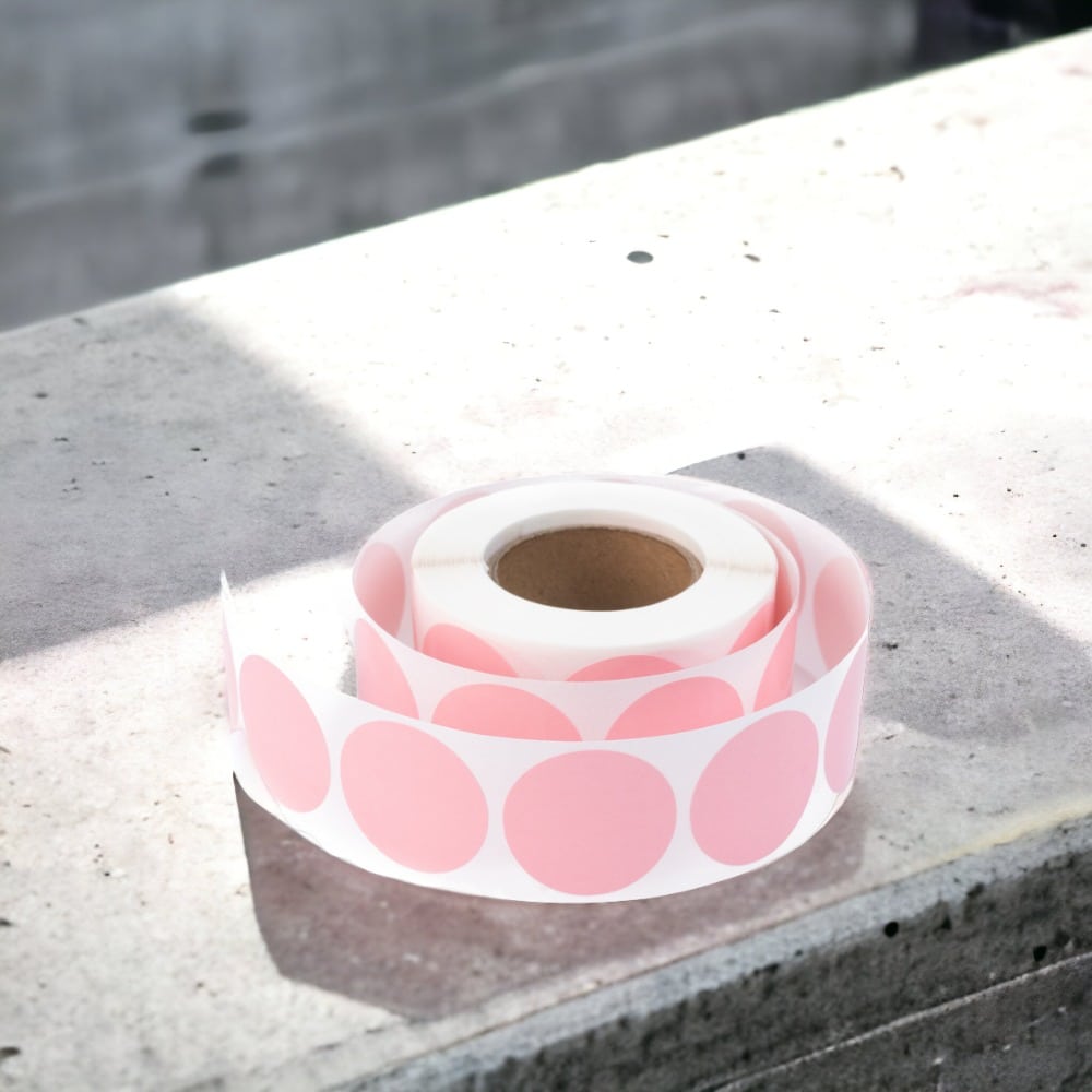 Rolă 500 stickere blank rotunde 2.5cm - roz