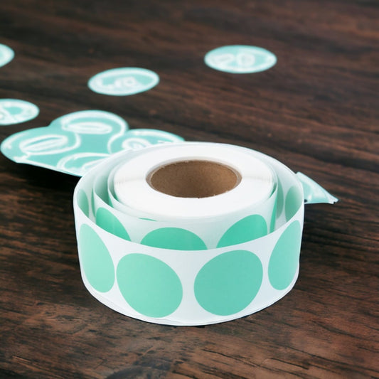 Rolă 500 stickere blank rotunde 2.5cm - turcoaz