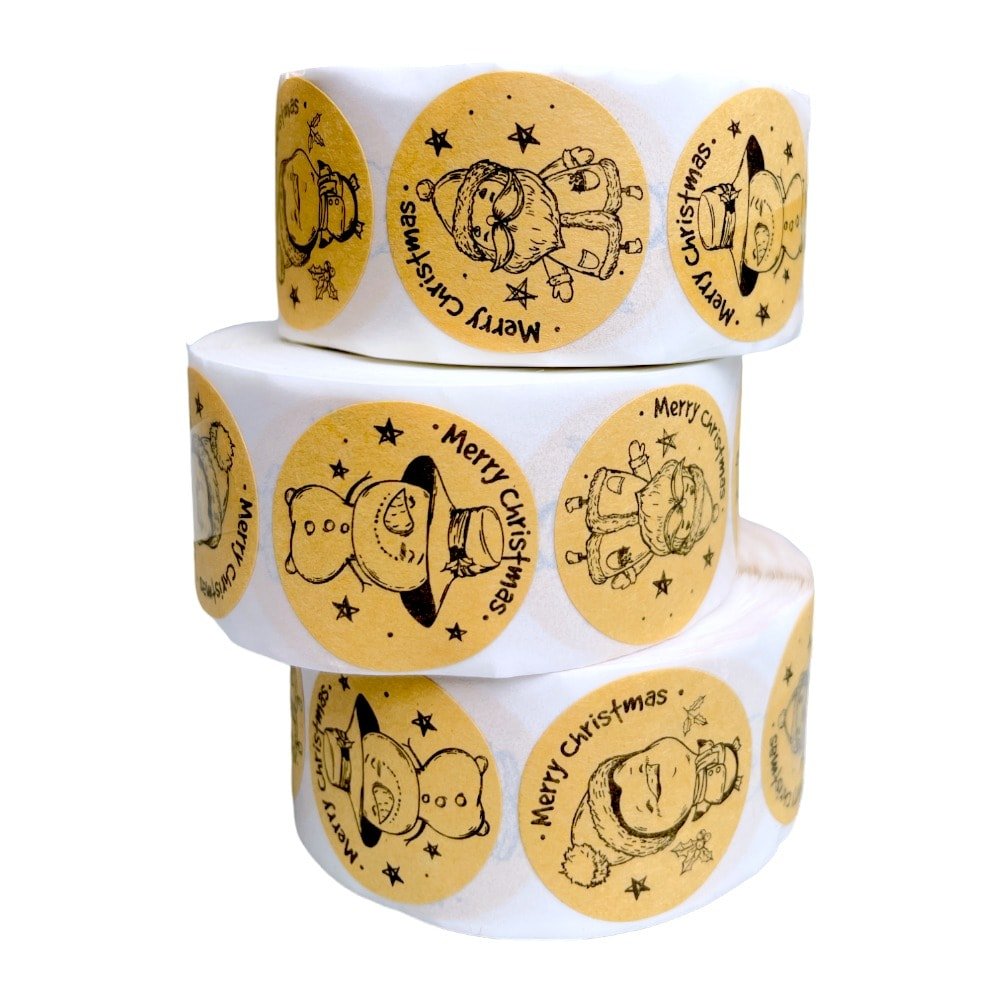 Rolă 500 stickere kraft Crăciun 2.5cm - model 4