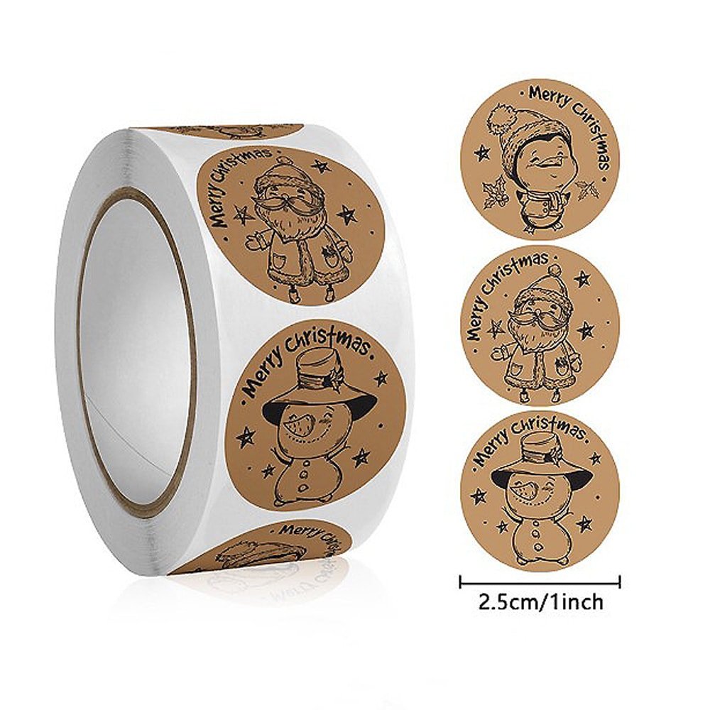 Rolă 500 stickere kraft Crăciun 2.5cm - model 4