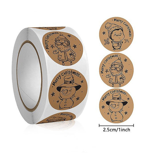 Rolă 500 stickere kraft Crăciun 2.5cm - model 4