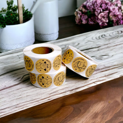 Rolă 500 stickere kraft Crăciun 2.5cm - model 4