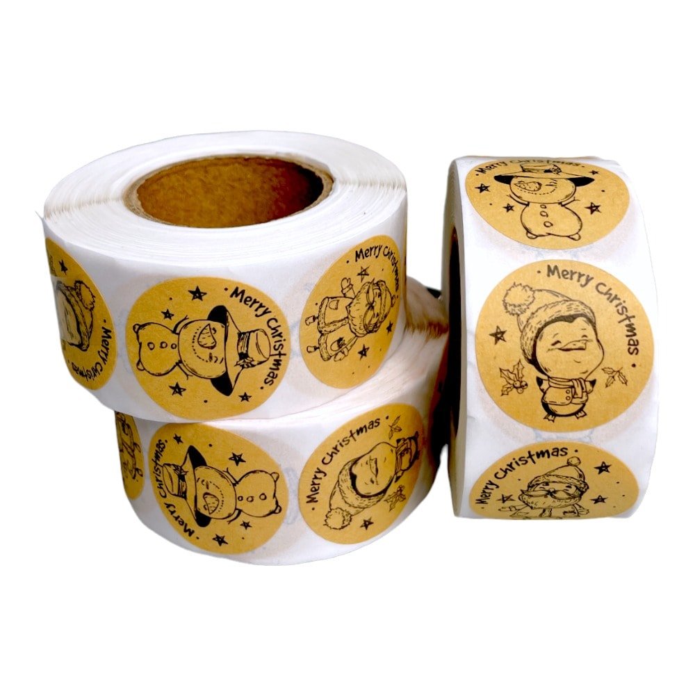 Rolă 500 stickere kraft Crăciun 2.5cm - model 4
