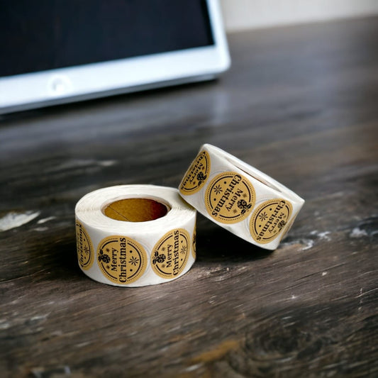 Rolă 500 stickere kraft Crăciun 2.5cm - model 5