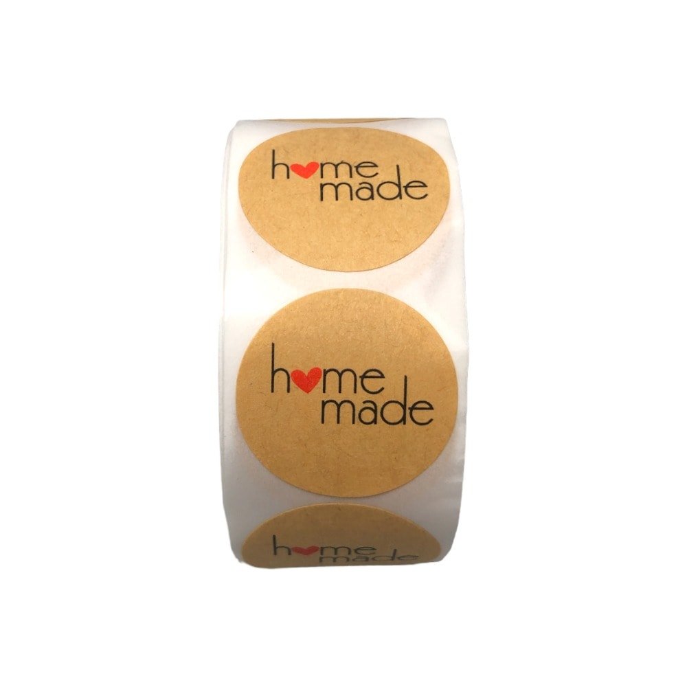Rolă 500 stickere rotunde Homemade 2.5cm - kraft