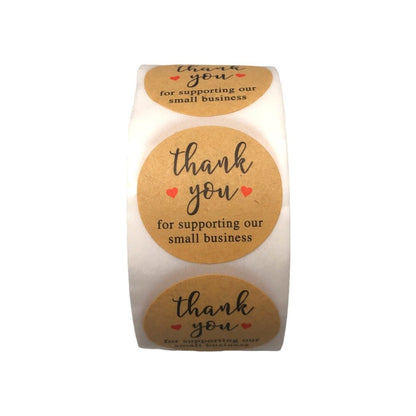 Rolă 500 stickere rotunde Thank You 2.5cm - kraft