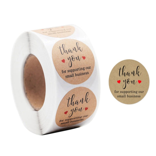Rolă 500 stickere rotunde Thank You 2.5cm - kraft