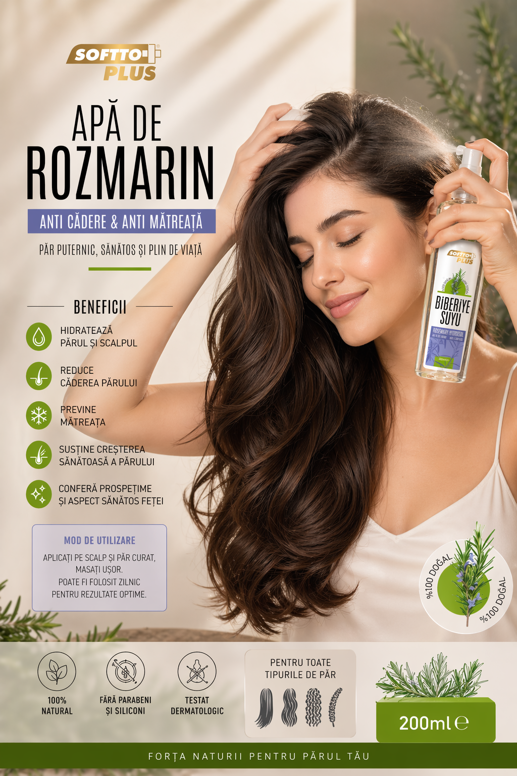 Apă de Rozmarin - Anti Cădere & Anti Mătreață