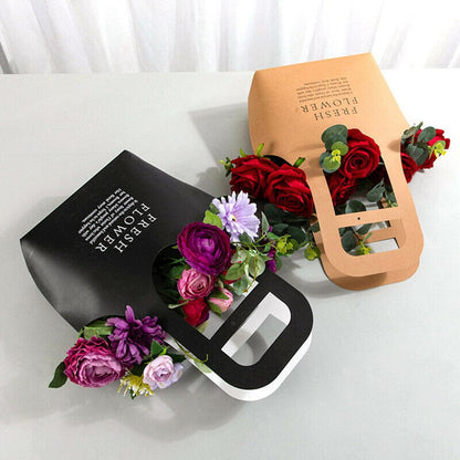 Sacoșe din hârtie Fresh Flower - maro (set 10 buc)