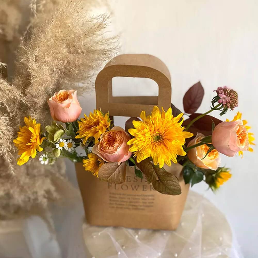 Sacoșe din hârtie Fresh Flower - maro (set 10 buc)