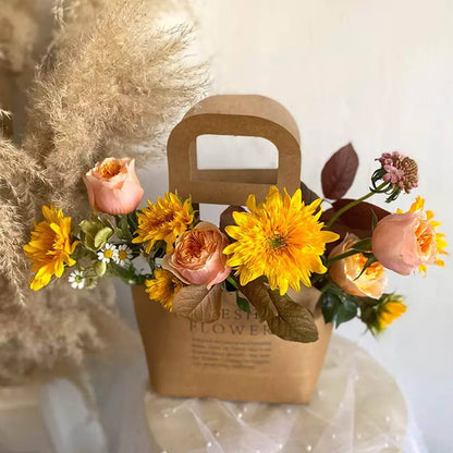 Sacoșe din hârtie Fresh Flower - maro (set 10 buc)