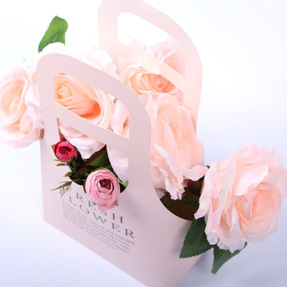 Sacoșe din hârtie Fresh Flower - roz (set 10 buc)