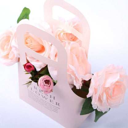 Sacoșe din hârtie Fresh Flower - roz (set 10 buc)