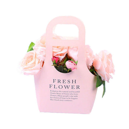 Sacoșe din hârtie Fresh Flower - roz (set 10 buc)