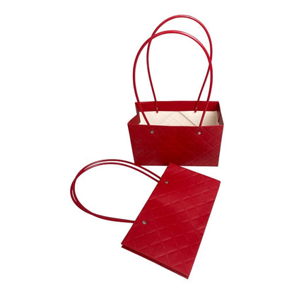 Sacoșe dreptunghiulare model romburi cu mâner - roșu (set 10 buc)