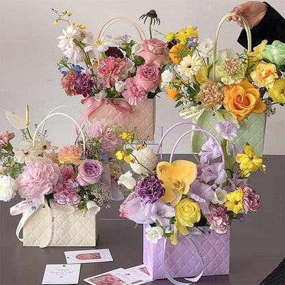 Sacoșe dreptunghiulare model romburi cu mâner - roz (set 10 buc)