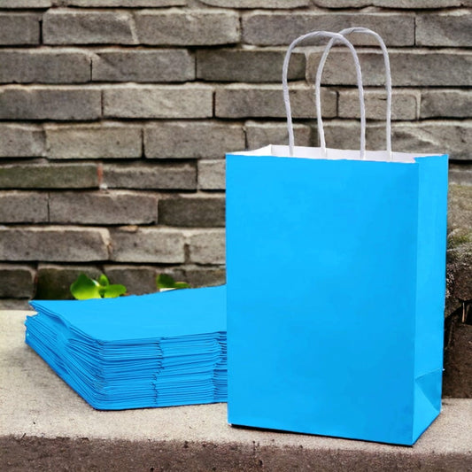 Sacoșe hârtie cu mâner răsucit - bleu (set 12 buc)