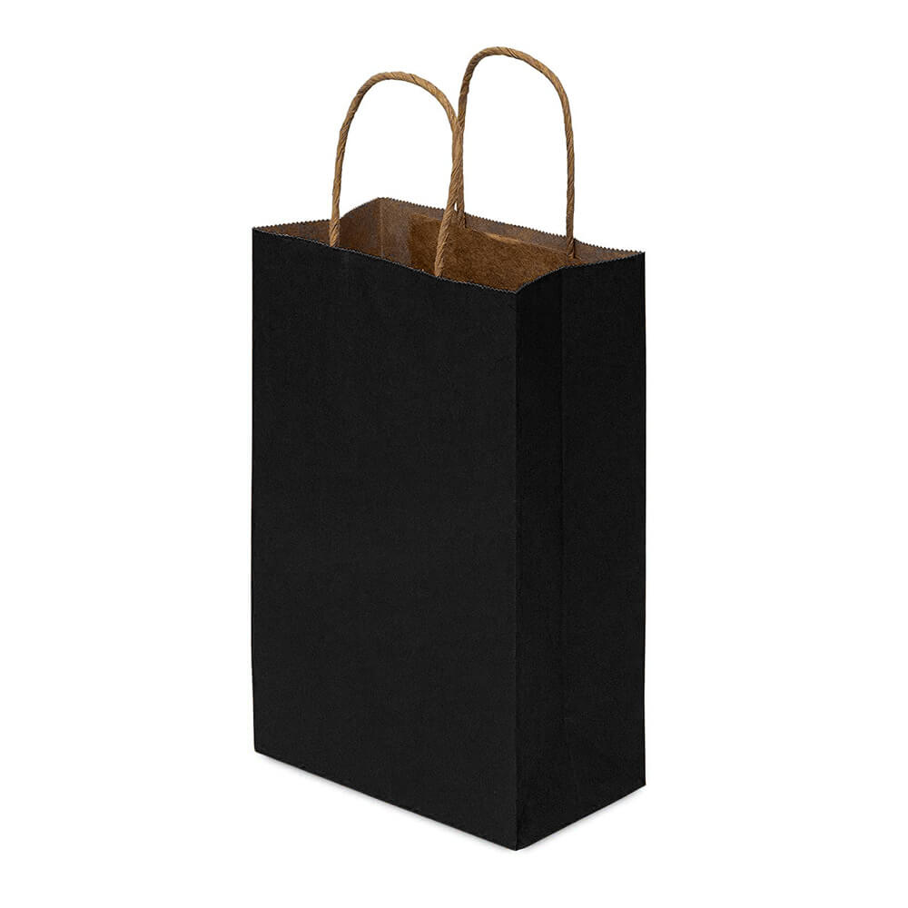 Sacoșe hârtie cu mâner răsucit - negru (set 12 buc)