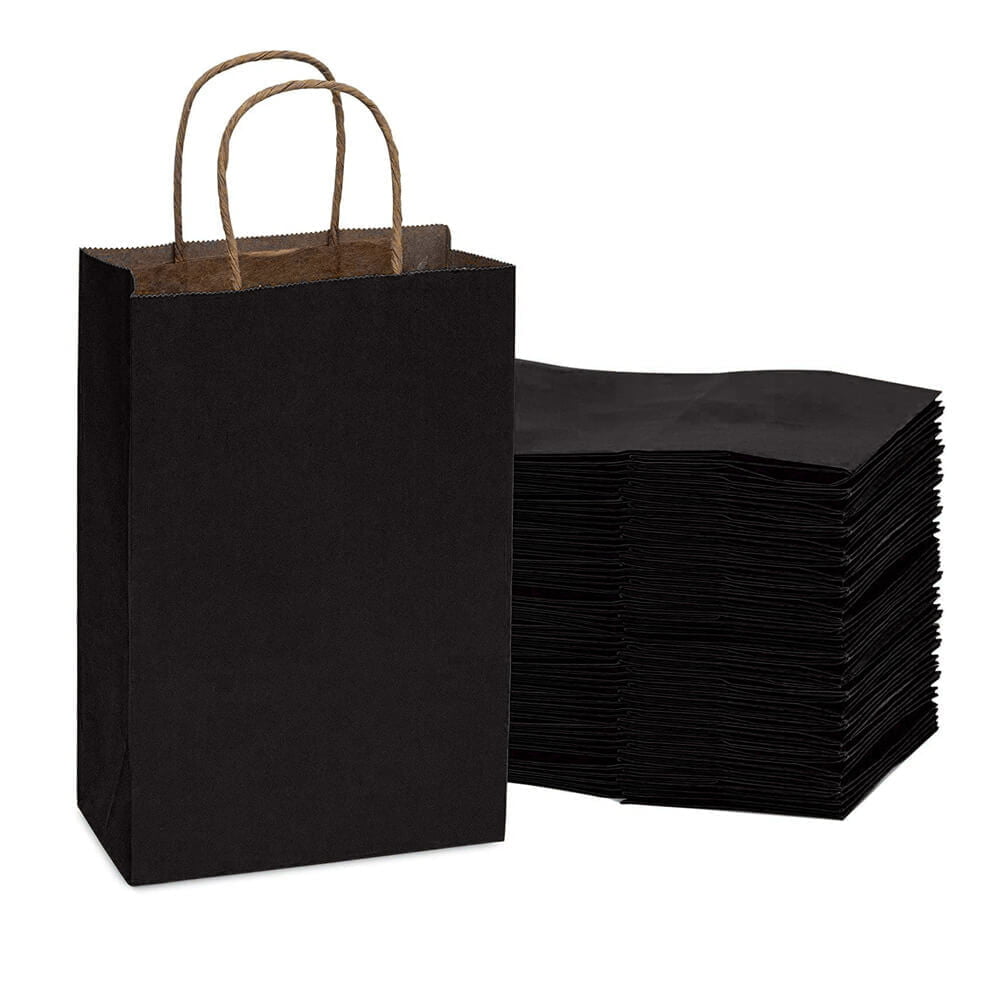 Sacoșe hârtie cu mâner răsucit - negru (set 12 buc)