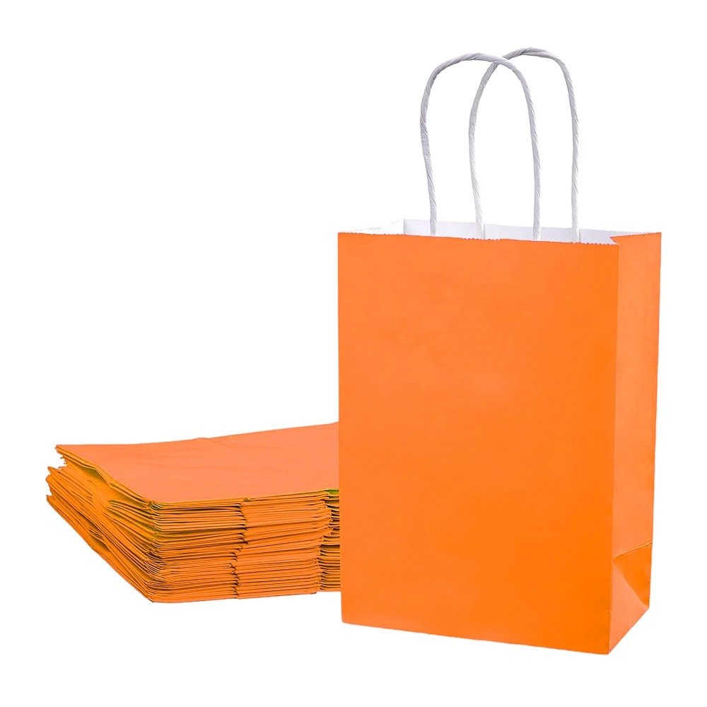 Sacoșe hârtie cu mâner răsucit - portocaliu (set 12 buc)