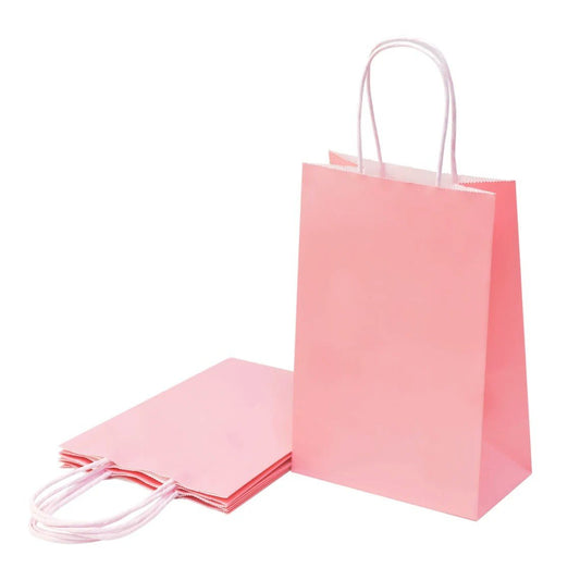Sacoșe hârtie cu mâner răsucit - roz (set 12 buc)